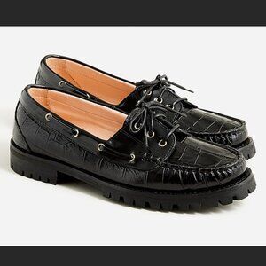 J.Crew Winona lug-sole boat shoes in croc-embossed leather